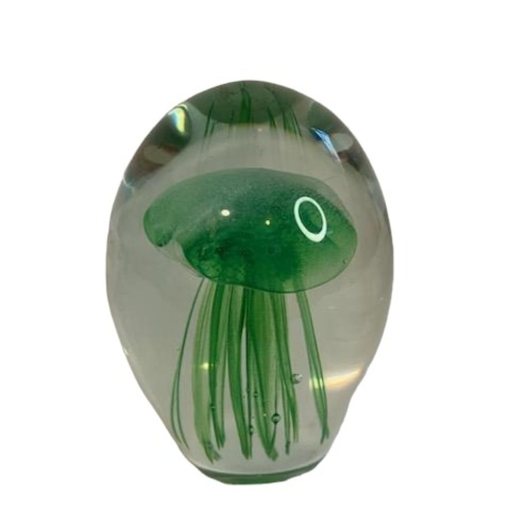 Dynasties Gallery Jellyfish  Controlled Bubbles Art Glass  Paper Weight Art